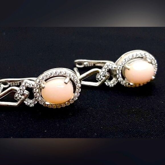 Authentic Pink Opal White Sapphire Drop Earringz - Picture 3 of 5